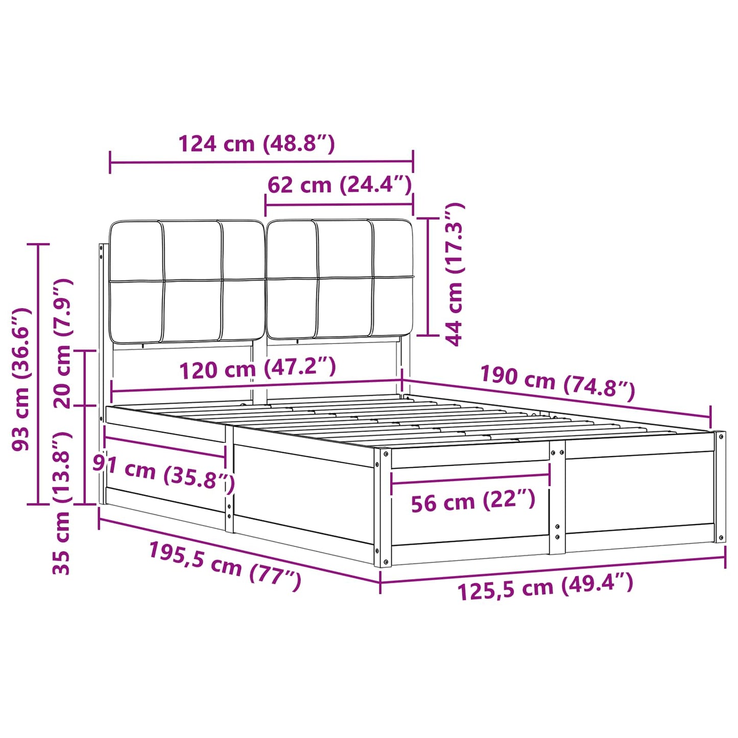 Bettgestell mit gepolstertem Kopfteil Taupe 120 x 190 cm
