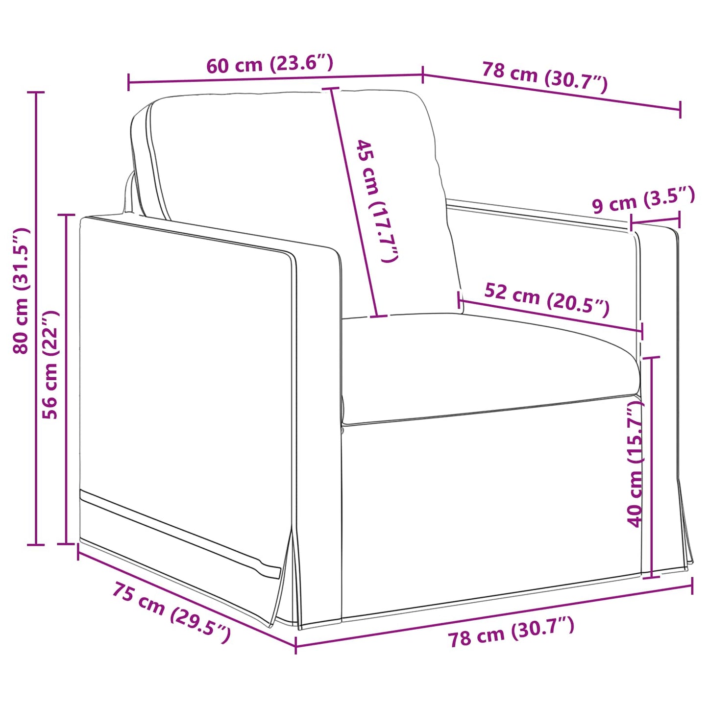 Sofa Hellgrau 78 x 78 x 80 cm Samt
