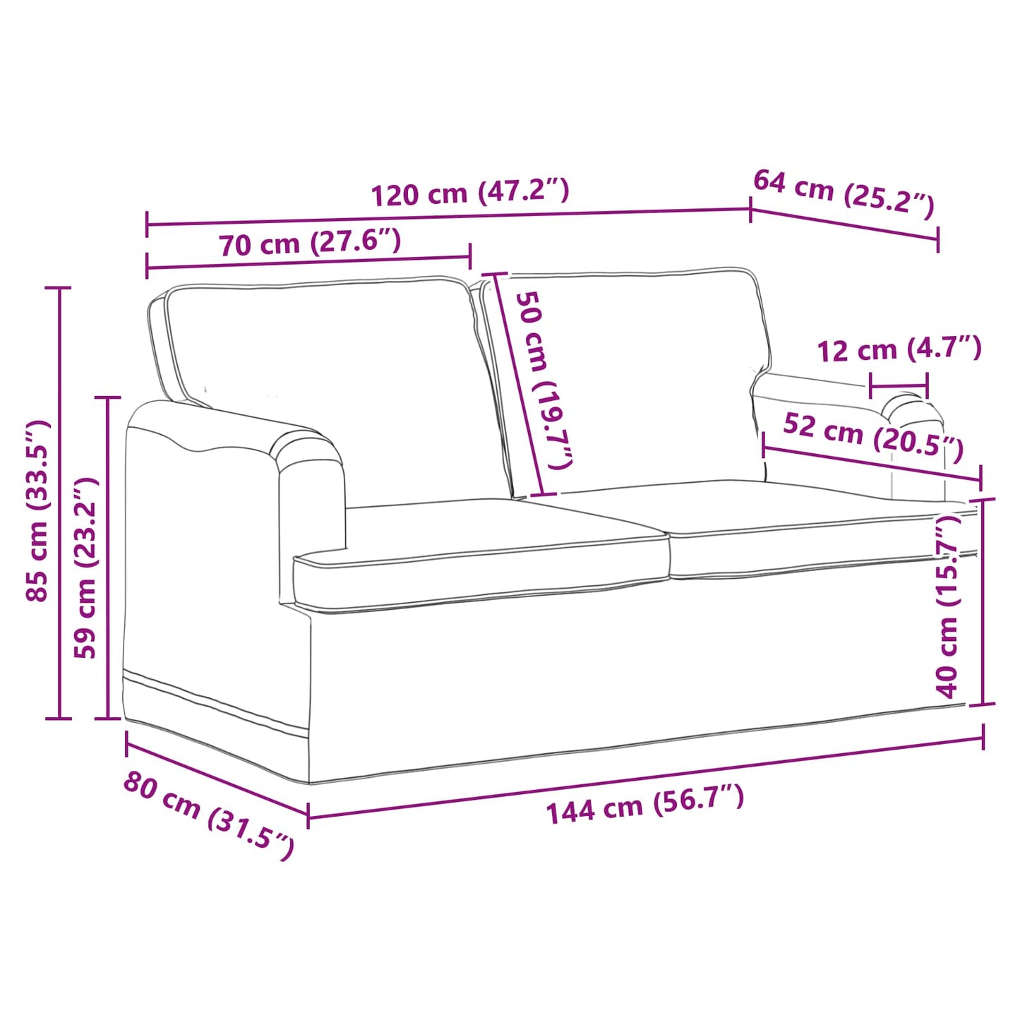Sofa Hellgrau 144 x 80 x 85 cm Stoff