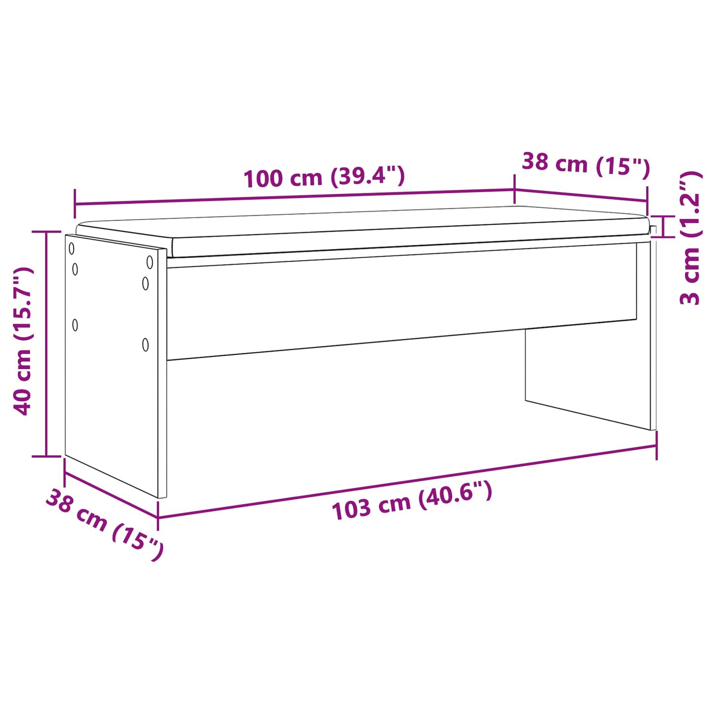 Flurbank mit Kissen Geräucherte Eiche 103 x 38 x 40 cm