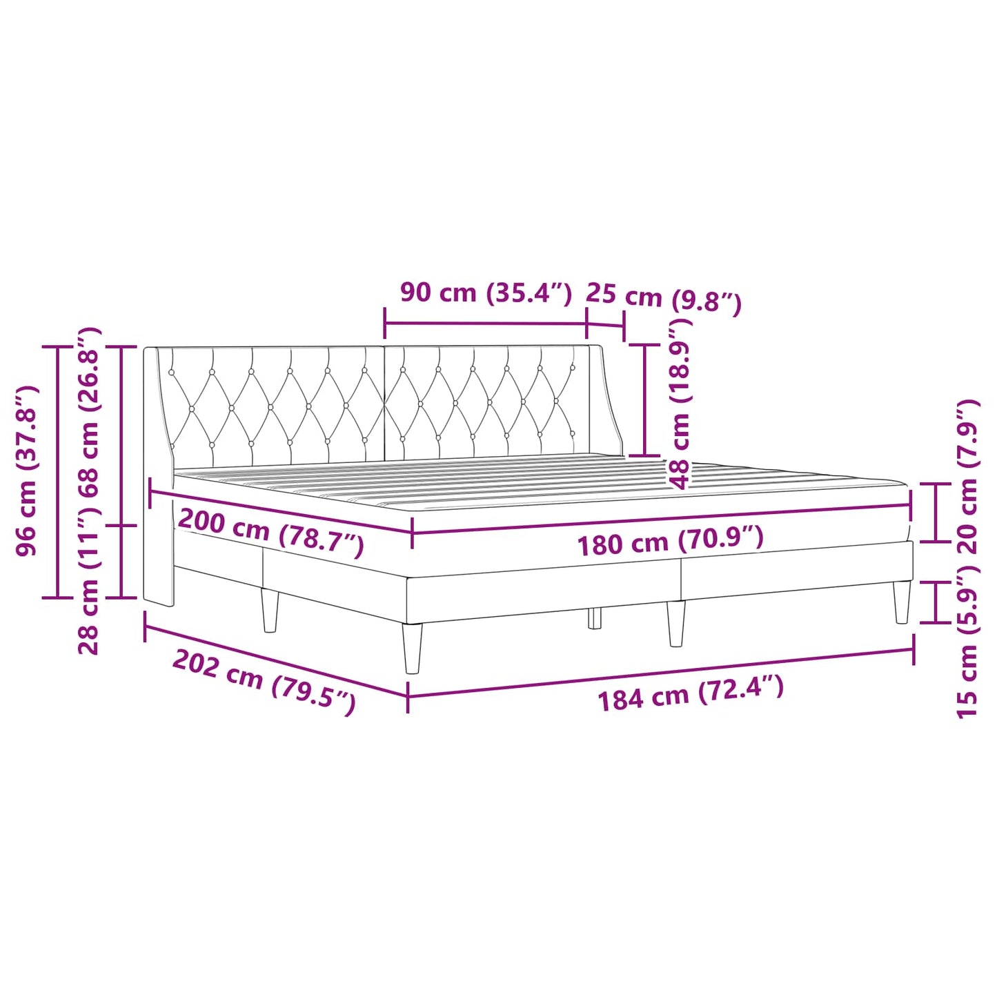 Bettgestell mit Matratze Hellgrau 180 x 200 cm Samt