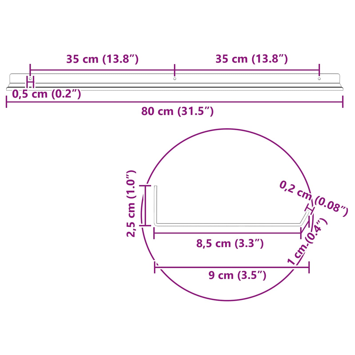 Schwebendes Regal 2 pcs Olive Grün 80 x 9 x 2,5 cm Stahl