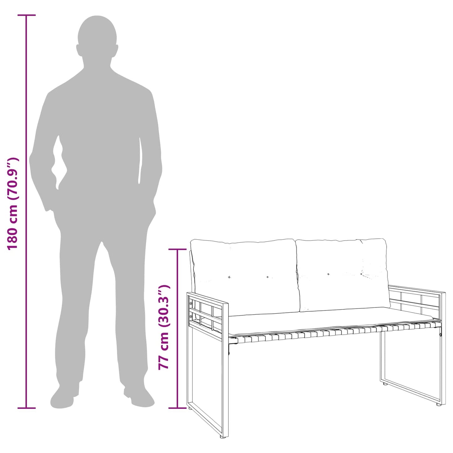 Holz-Lagenbank mit Kissen Uni mit Kissen Creme 114 x 55 x 77 cm