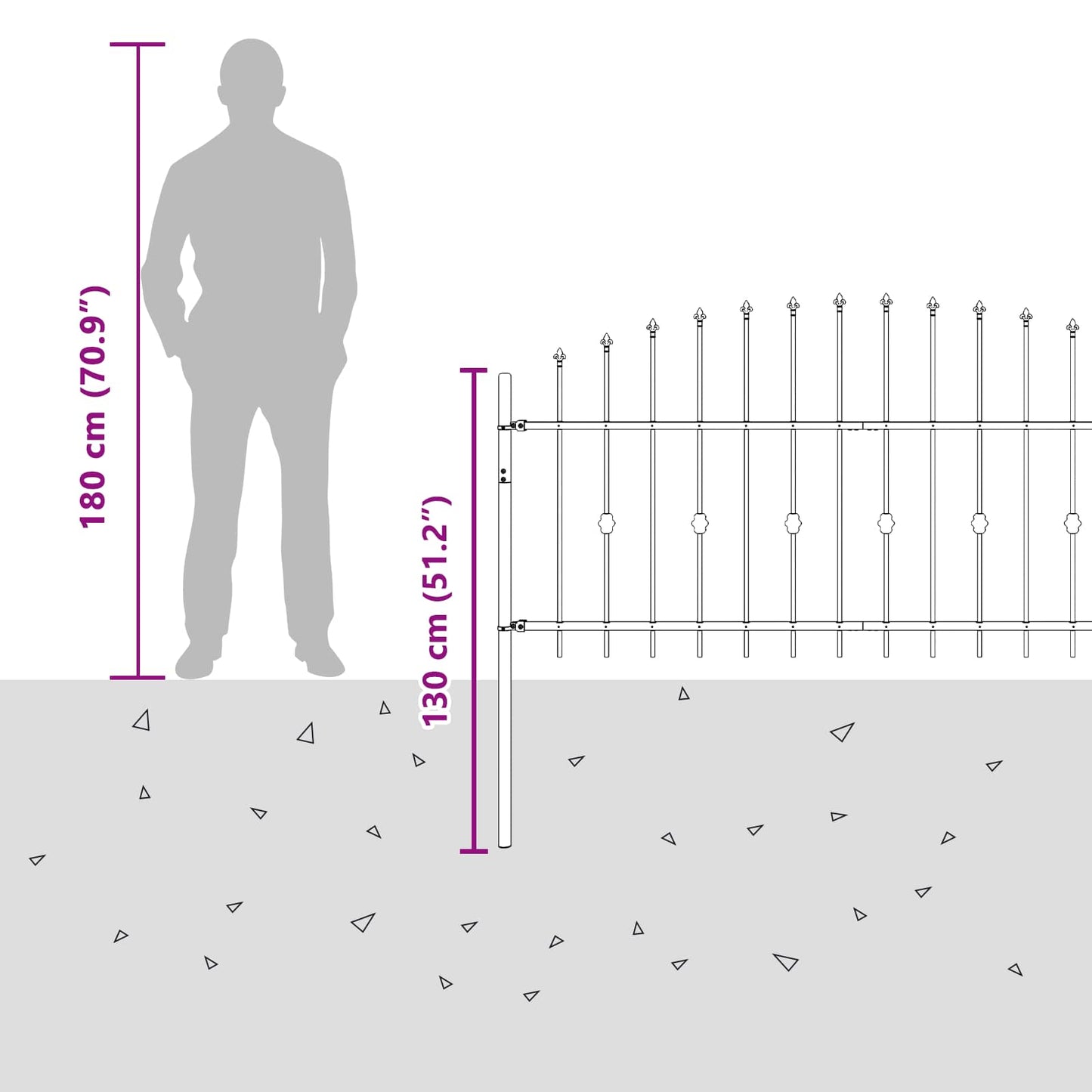 Spießzaun Asten Schwarz 200 x 130 cm Pulverbeschichteter Stahl