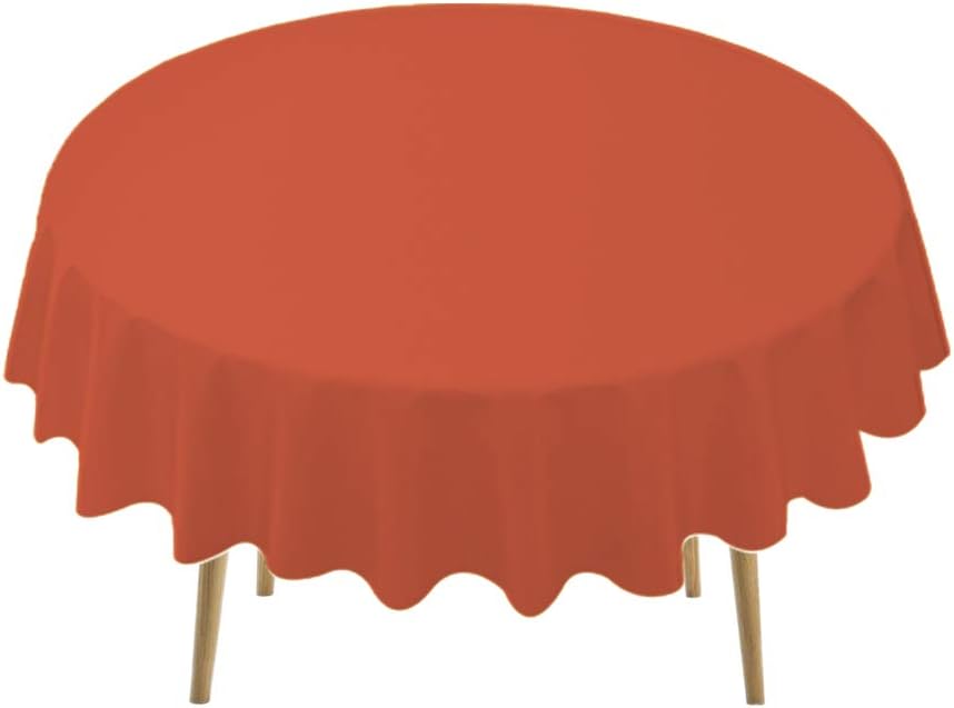 Orange Plastic Tablecloths 2 Pack Disposable Table Covers 84 Inch Circle Bridal Shower Party Tablecovers PEVA Fall Colors Table Cloths for BBQ Picnic Birthday Wedding Parties 6 ft Round Table Use