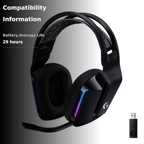 Logitech G733 Lightspeed Kabelloses Gaming-Headset mit Federbügel, LIGHTSYNC RGB, Blue VO!CE Mikrofontechnologie und PRO-G Audiotreibern - Schwarz (Generalüberholt) 