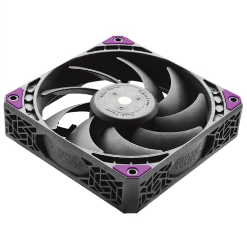 Super Flower, MEGACOOL 120mm Fan, Triple-Pack, 12-Pole Motor Design, PWM, Purple Anti-Vibration Mounting Pads, Computer Case Fan, Remote Control, SF-PF121-BK_3P, 30mm Depth