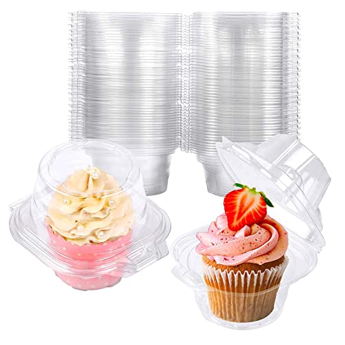 NPLUX 50 Pack Individual Cupcake Containers Plastic Cupcake Boxes Cupcake Holders Stackable Deep Dome Cupcake Carrier