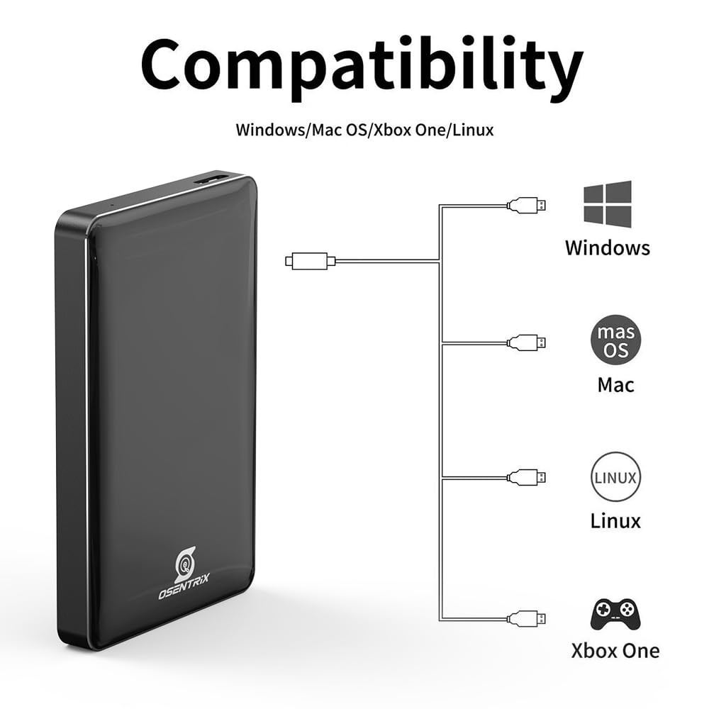 OSENTRiX O1-BK 1TB USB 3.0 Pocket-Size Portable External Hard Drive (for Windows, MacOS, Xbox, PS)