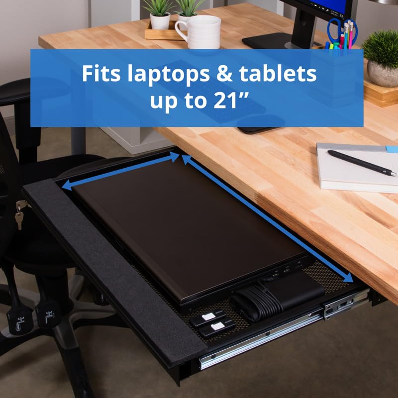 Penn Elcom Under Desk Laptop Drawer, Lockable, for 20” Laptops - Premium Sliding Security Drawers - Model EX-6171B