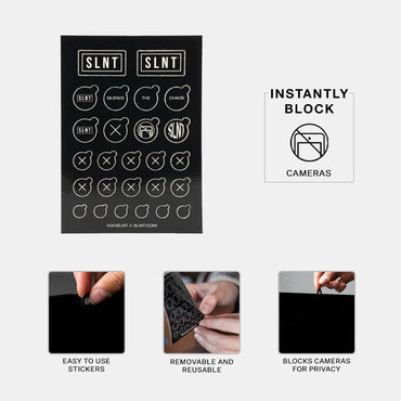 Silent Pocket SLNT Webcam Privacy Stickers for Camera Lens Privacy (Black Out) - Blocks Hackers' Spying, Recording and Eavesdropping, Fits Laptops, Phones and Tablets, Reusable and Restickable