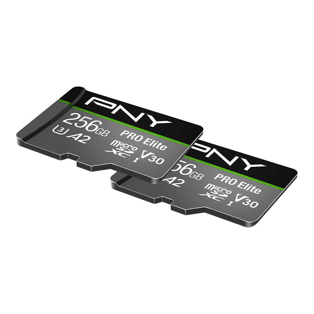 PNY 256GB PRO Elite™ Class 10 U3 V30 A2 microSDXC Flash Memory Card 2-Pack - Read Up to 100MB/s, Write Up to 90MB/s, 4K UHD, Full HD, UHS-I, Professional Performance, Smartphones, Action Cameras
