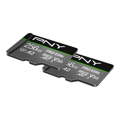 PNY 256GB PRO Elite™ Class 10 U3 V30 A2 microSDXC Flash Memory Card 2-Pack - Read Up to 100MB/s, Write Up to 90MB/s, 4K UHD, Full HD, UHS-I, Professional Performance, Smartphones, Action Cameras