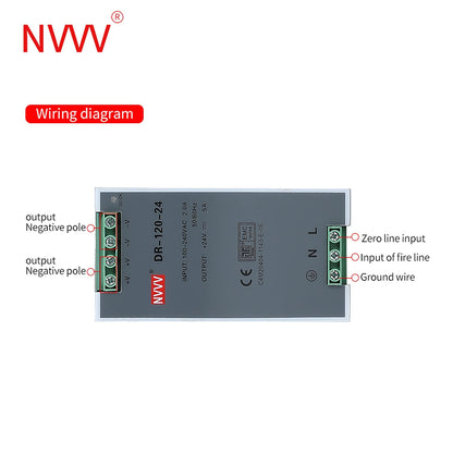 Nvvv Dr-120-24 Ac to Dc Din-Rail Power Supply, 24v, 5 Amp, 120w, Operating Temp, Overload Protection, Metal, Silver+Grey