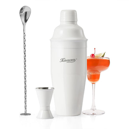 Cocktail Shaker, KITESSENSU 24oz Drink Shaker with Bartender Strainer, Measuring Jigger, Bar Mixing Spoon, Cocktail Recipe Guide, Professional Drink Mixer Set for Beginners, Silver