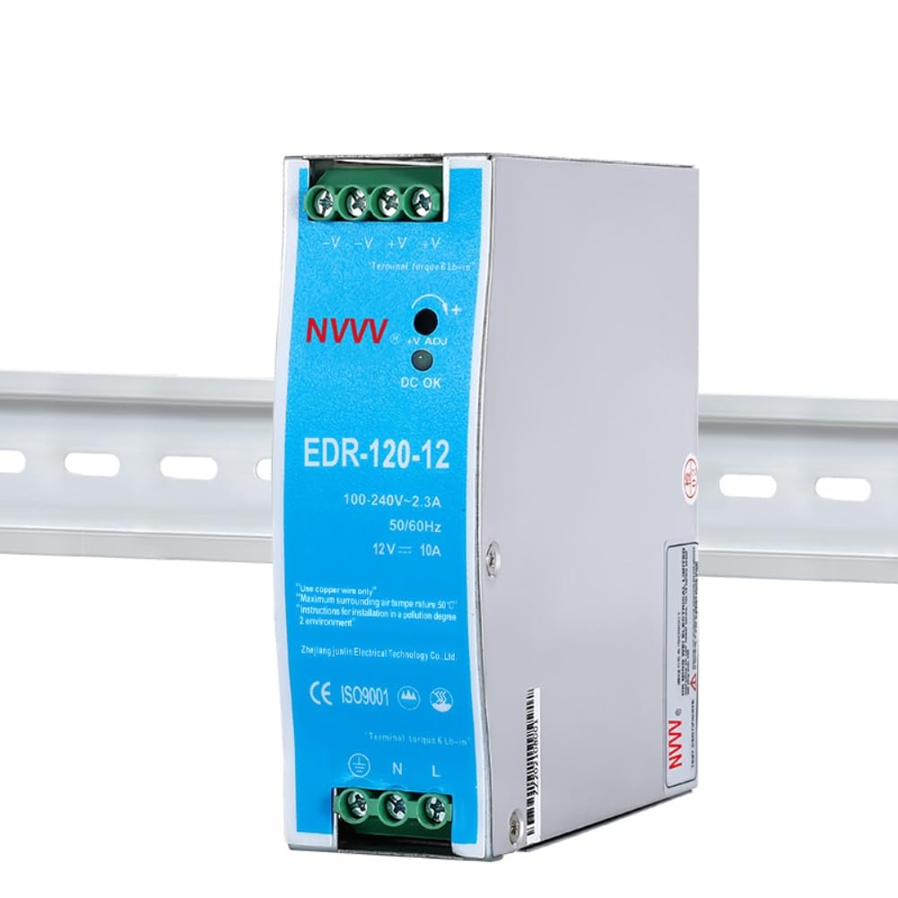 NVVV EDR-120-12 120W 12VDC 10Amp Industrial DIN Rail Power Supplies (12V 120W)