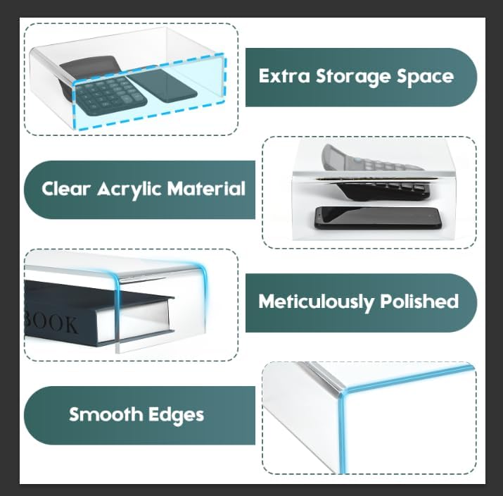 X-cosrack Monitorständer aus transparentem Acryl, 3-fach verstellbarer Doppelmonitorständer mit Antirutschmatte, Premium-Schreibtischorganizer für Homeoffice, Laptops, PCs, Drucker, Fernseher 