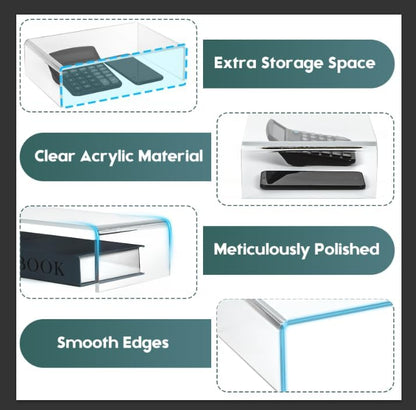 X-cosrack Monitorständer aus transparentem Acryl, 3-fach verstellbarer Doppelmonitorständer mit Antirutschmatte, Premium-Schreibtischorganizer für Homeoffice, Laptops, PCs, Drucker, Fernseher 
