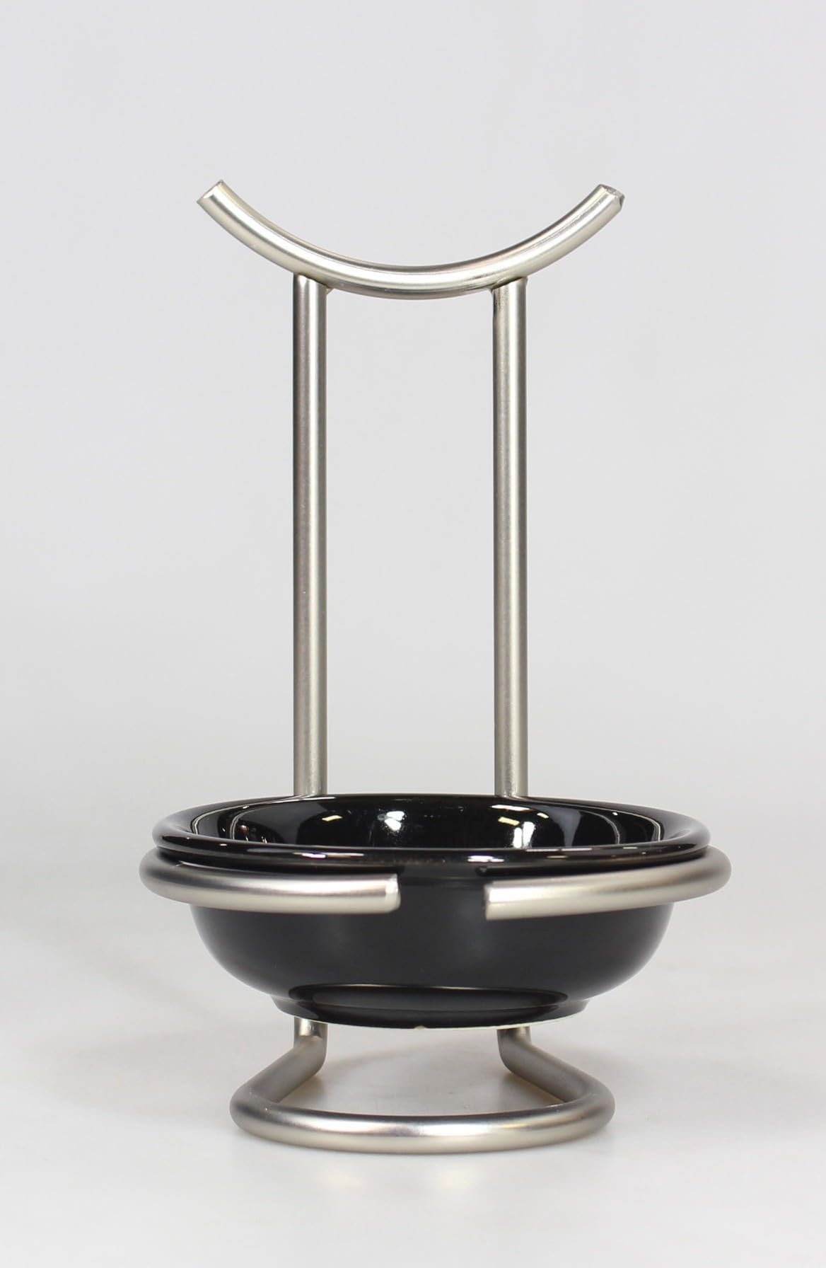 Spectrum Euro Stehender Löffelhalter mit Keramikschale, aufrechter Küchenutensilienhalter für Herd und Backofen, moderner Stahlständer mit Tropfauffangschale, Herdplatten-Kellenhalter, Nickel-Finish