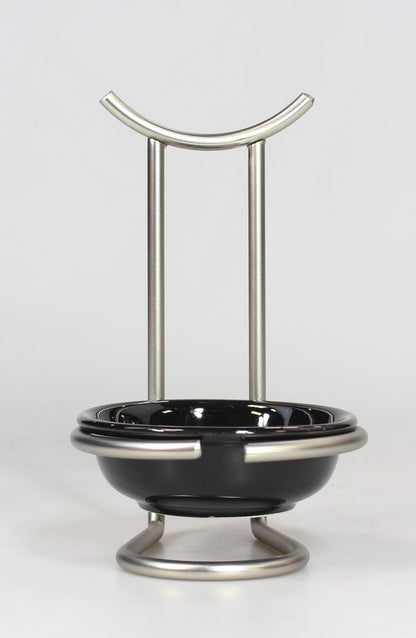 Spectrum Euro Stehender Löffelhalter mit Keramikschale, aufrechter Küchenutensilienhalter für Herd und Backofen, moderner Stahlständer mit Tropfauffangschale, Herdplatten-Kellenhalter, Nickel-Finish