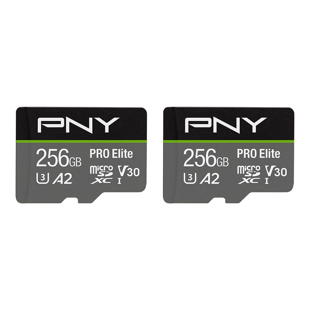 PNY 256GB PRO Elite™ Class 10 U3 V30 A2 microSDXC Flash Memory Card 2-Pack - Read Up to 100MB/s, Write Up to 90MB/s, 4K UHD, Full HD, UHS-I, Professional Performance, Smartphones, Action Cameras