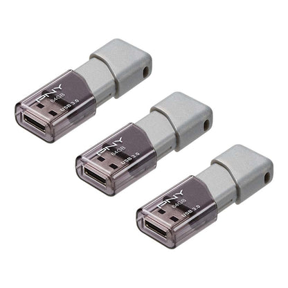 PNY 64GB Turbo Attaché 3 USB 3.0 Flash Drive,Grey (Pack of 3)