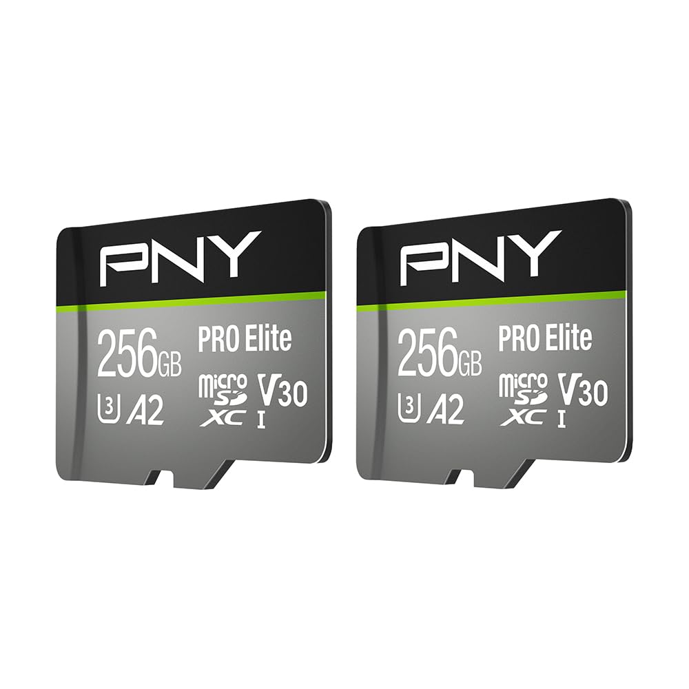 PNY 256GB PRO Elite™ Class 10 U3 V30 A2 microSDXC Flash Memory Card 2-Pack - Read Up to 100MB/s, Write Up to 90MB/s, 4K UHD, Full HD, UHS-I, Professional Performance, Smartphones, Action Cameras