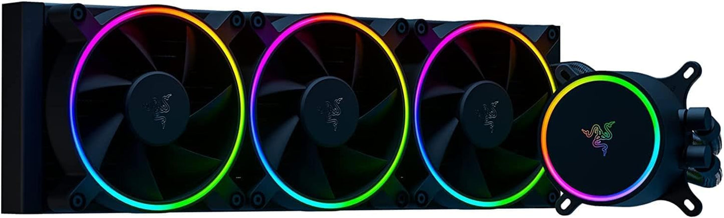 Razer Hanbo Chroma RGB All in One Liquid Cooler aRGB Pump Cap: AIO Design - Quiet, Powerful aRGB Fans - PWM Fan Controller Support - Intel LGA 115X Series, 2011, 1200, 1700, AM5 Compatible - 360MM