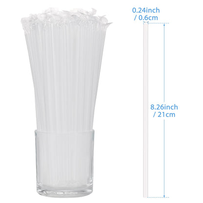 [Individually Wrapped] 100Pcs Disposable Plastic Straws - 8.26"*0.23" Clear Drinking Straws for Hot/Cold Drinks,Juice,Coffee,Cocktail
