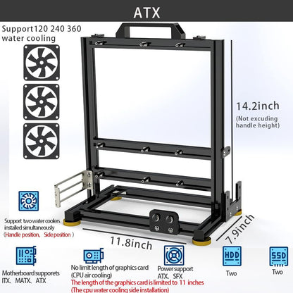 PC Creative Assembly Frame Test Bench，Open Air Frame Case, DIY Computer Motherboard Case Rack, ITX ATX MATX/EATX Open Aluminum Frame Chassis (ATX)