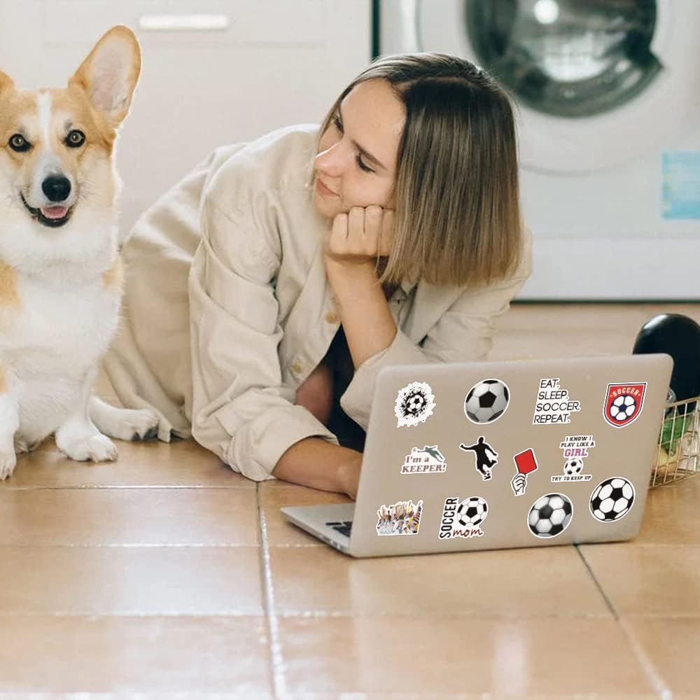 Soccer Stickers |100 Pcs Soccer Waterproof Vinyl Decals for Water Bottles Laptop Car Luggage Cup Computer Mobile Phone Skateboard Decor