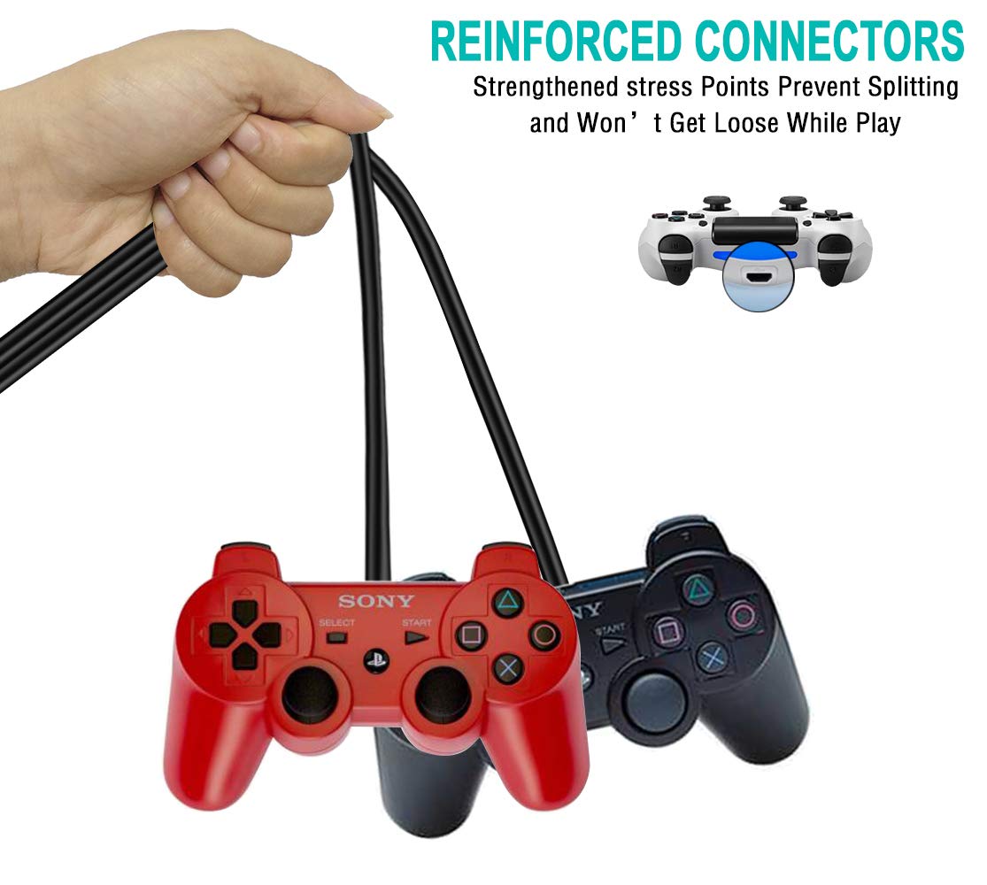 SCOVEE PS3 Controller-Ladekabel, 2er-Pack, 3 m langes PS3-Ladekabel für Sony PlayStation 3 Controller DualShock 3 PS Slim PS Move Wireless Game Remote, langes Mini-USB-Kabel zum Laden und Datenaustausch