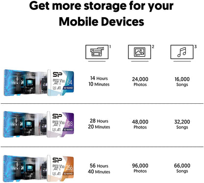 Silicon Power 128GB Micro SD Card U3 SDXC Up to 100MB/s High Speed Memory Card for Cams, DJI Pocket and Drones