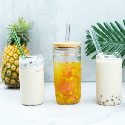 RENYIH 10 Pcs Reusable Glass Smoothie Straws,9''x12 mm Glass Drinking Straws for Milkshakes, Tea, Juice,Set of 5 Straight and 5 Bent with 2 Cleaning Brushes -Dishwasher Safe(Colorful)