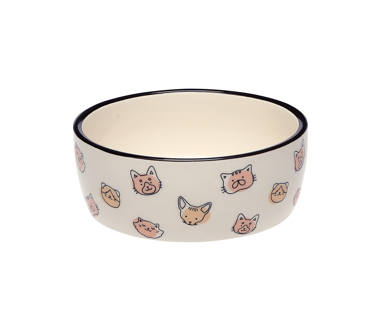 Pearhead Ceramic Bowl, Holds 2 Cups, Cute Whisker-Friendly Dish with Cat Face Design, Non-Slip, Microwave and Dishwasher Safe, Small/Medium