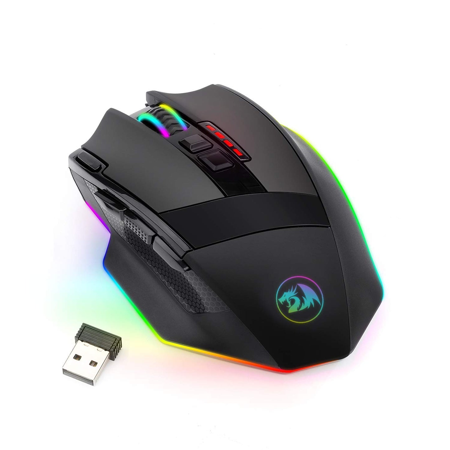 Redragon M801 Wireless Gaming Mouse, RGB Gaming Mouse with MMO 9 Programmable Macro Editing Buttons, UP 16000 Adjustable DPI, Rapid Fire Button for Game, Windows,PC - Wireless, Black