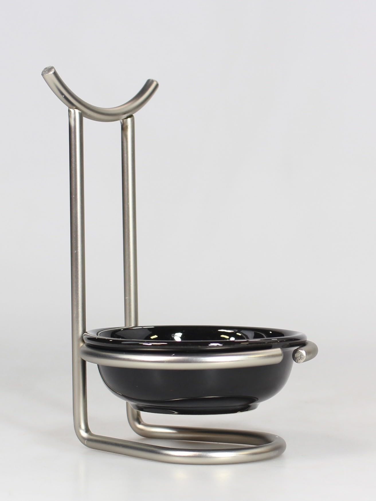 Spectrum Euro Stehender Löffelhalter mit Keramikschale, aufrechter Küchenutensilienhalter für Herd und Backofen, moderner Stahlständer mit Tropfauffangschale, Herdplatten-Kellenhalter, Nickel-Finish