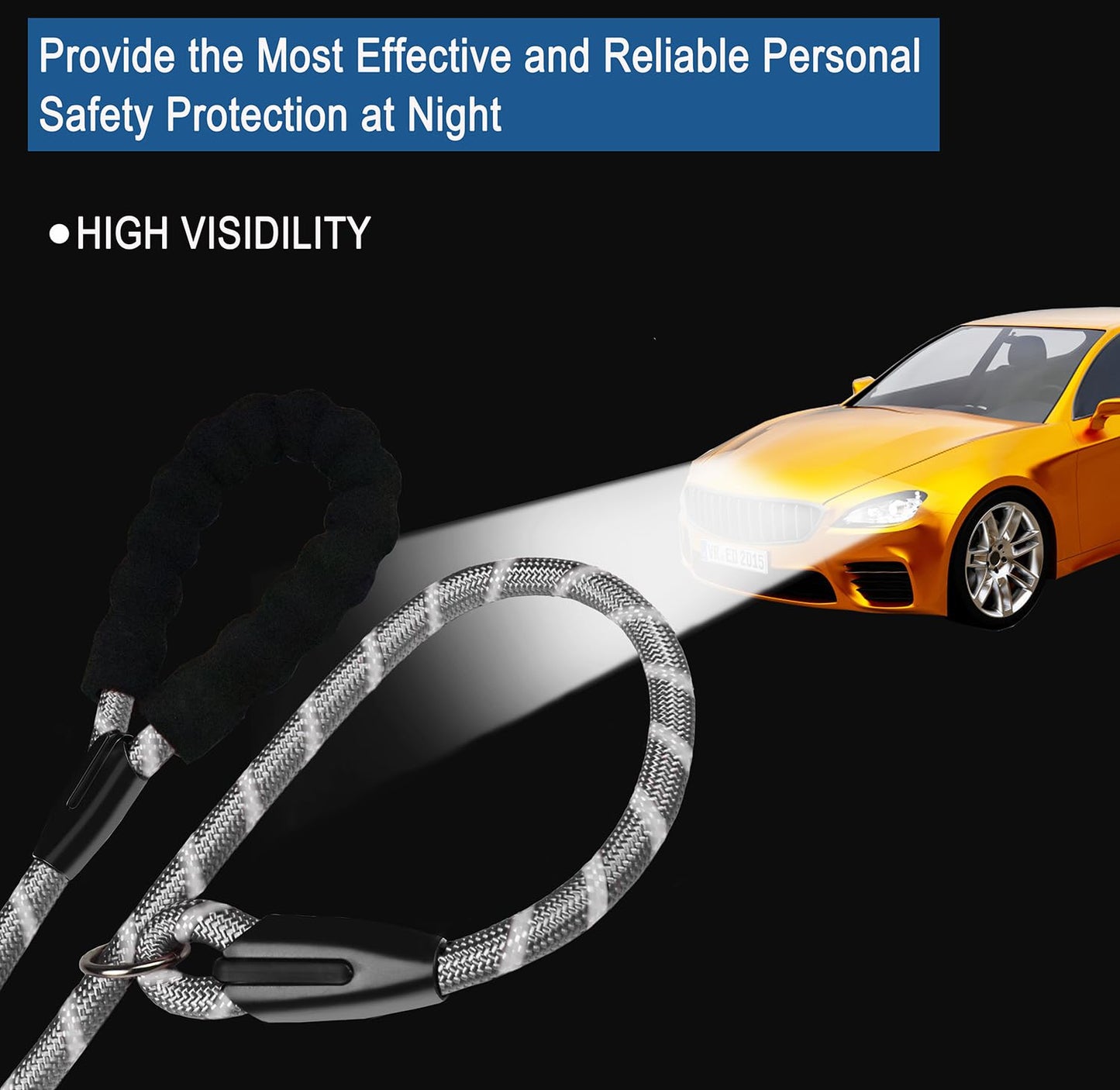 Hundeleine, 1,8 m lange, robuste Hundeleine, strapazierfähige Premium-Qualität, starke Seil-Schlupfleine mit komfortablem, gepolstertem Griff und hochreflektierenden Fäden für kleine, mittlere und große Hunde, (Schwarz) 