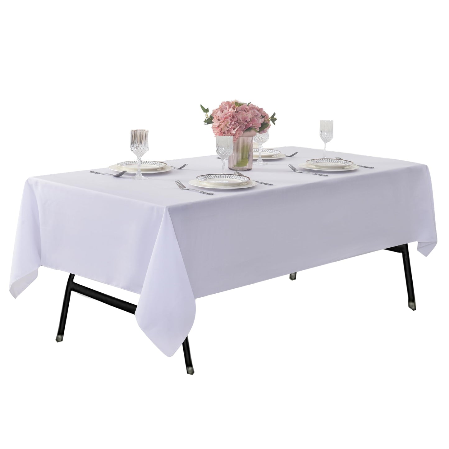 ZarzaaSik 2-Pack 60x102 inch White Table Cloths, Solid Stain and Wrinkle Resistant Oblong Tablecloth, Premium Plain Weave Polyester Fabric Rectangle Table Linen Covers for Hotel, Wedding