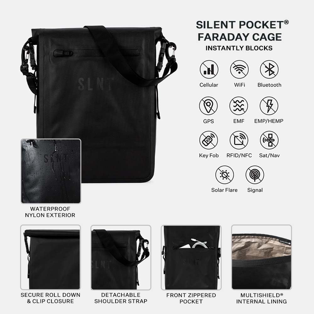 SLNT Wasserdichte Faraday-Laptoptasche - 420D wasserdichtes Nylon, signalblockierender Trockenrucksack - Schützt vor Wasser, Spionage und Hacking - Blockiert RFID, WLAN, Bluetooth, NFC, Mobilfunk, GPS und elektromagnetische Felder (6 Liter)