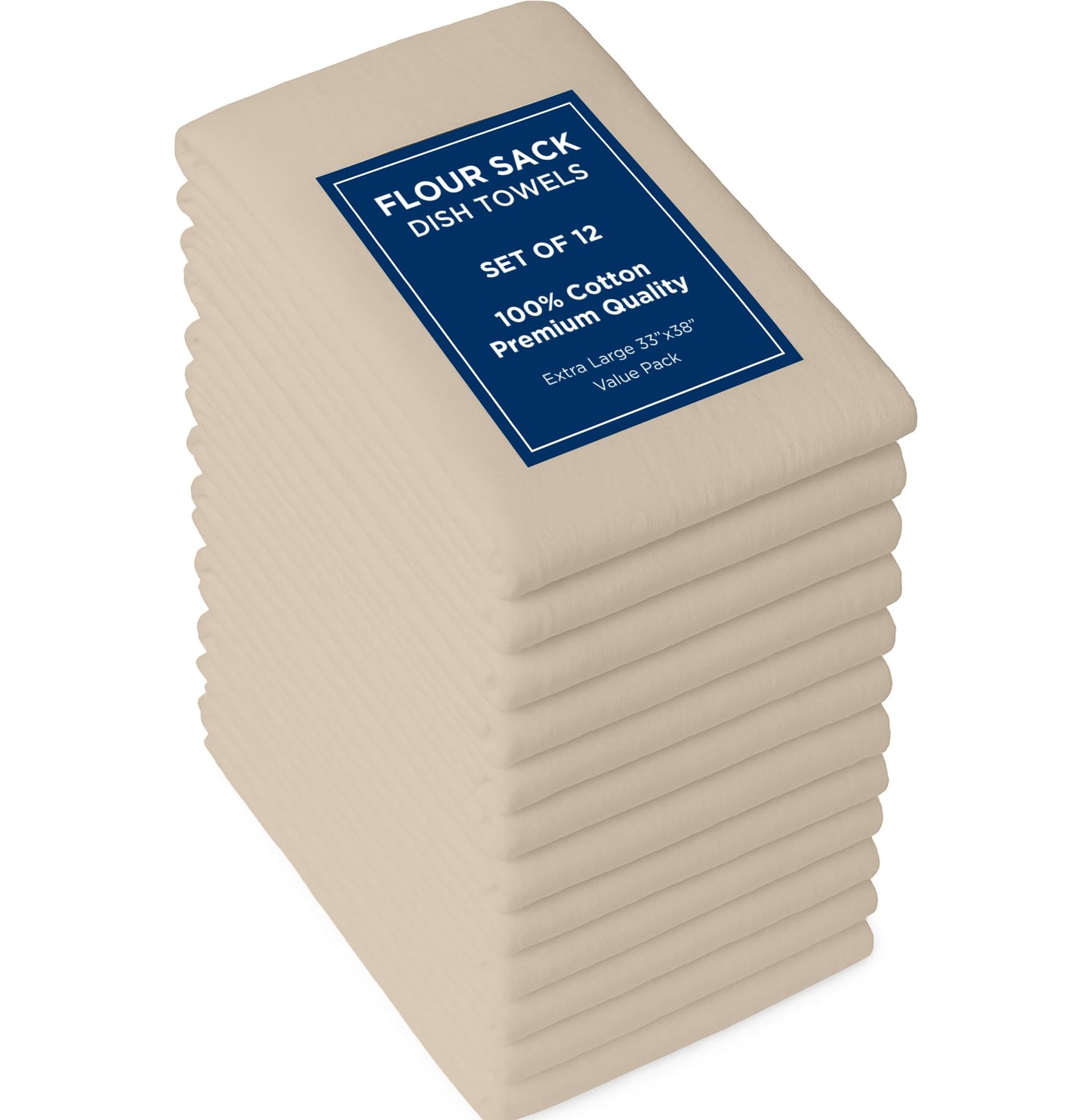 ROYALE LINENS Flour Sack Towels – 12 Pack 28x28 Inch White Kitchen Dish Towels – 100% Cotton Tea Towels for Bread Proofing, Cheese Straining, Baking, Cleaning, Drying, Embroidery, Multipurpose Use