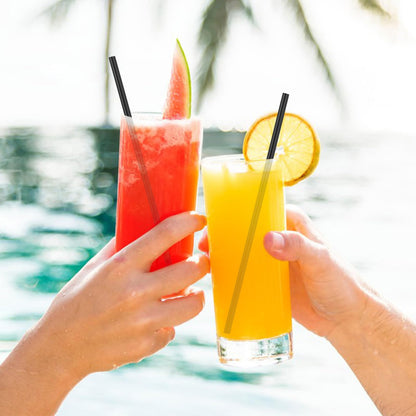 [Individually Wrapped] 100Pcs Disposable Plastic Straws - 8.26"*0.23" Black Drinking Straws for Hot/Cold Drinks,Juice,Coffee,Cocktail