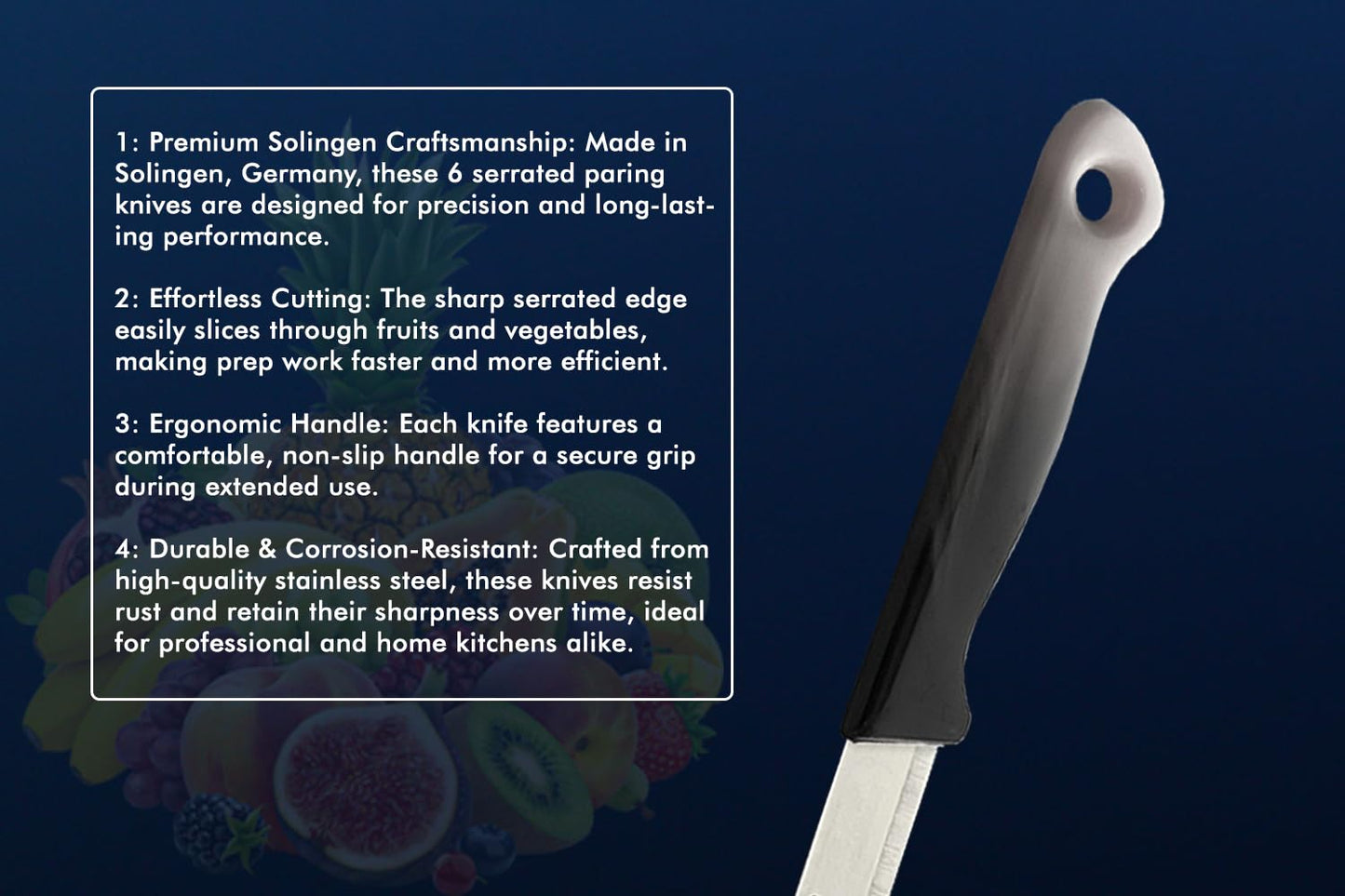 SMI 6 Pcs Paring Knife Set Serrated Solingen Germany Vegetable Knife Fruit Kitchen Knife Flexible Multi Color