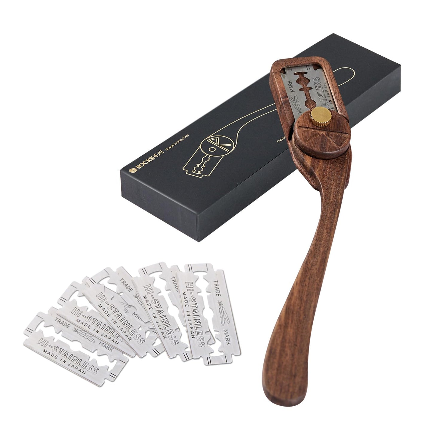 ROCKSHEAT Bread Lame Dough Scoring Tool with Blade Cover, Sourdough Scoring Tool with 5 Feather Blades, Scoring Knife for Bread Baking, Dexterous-Cut Series Lame Bread Tool (ELEGANT)