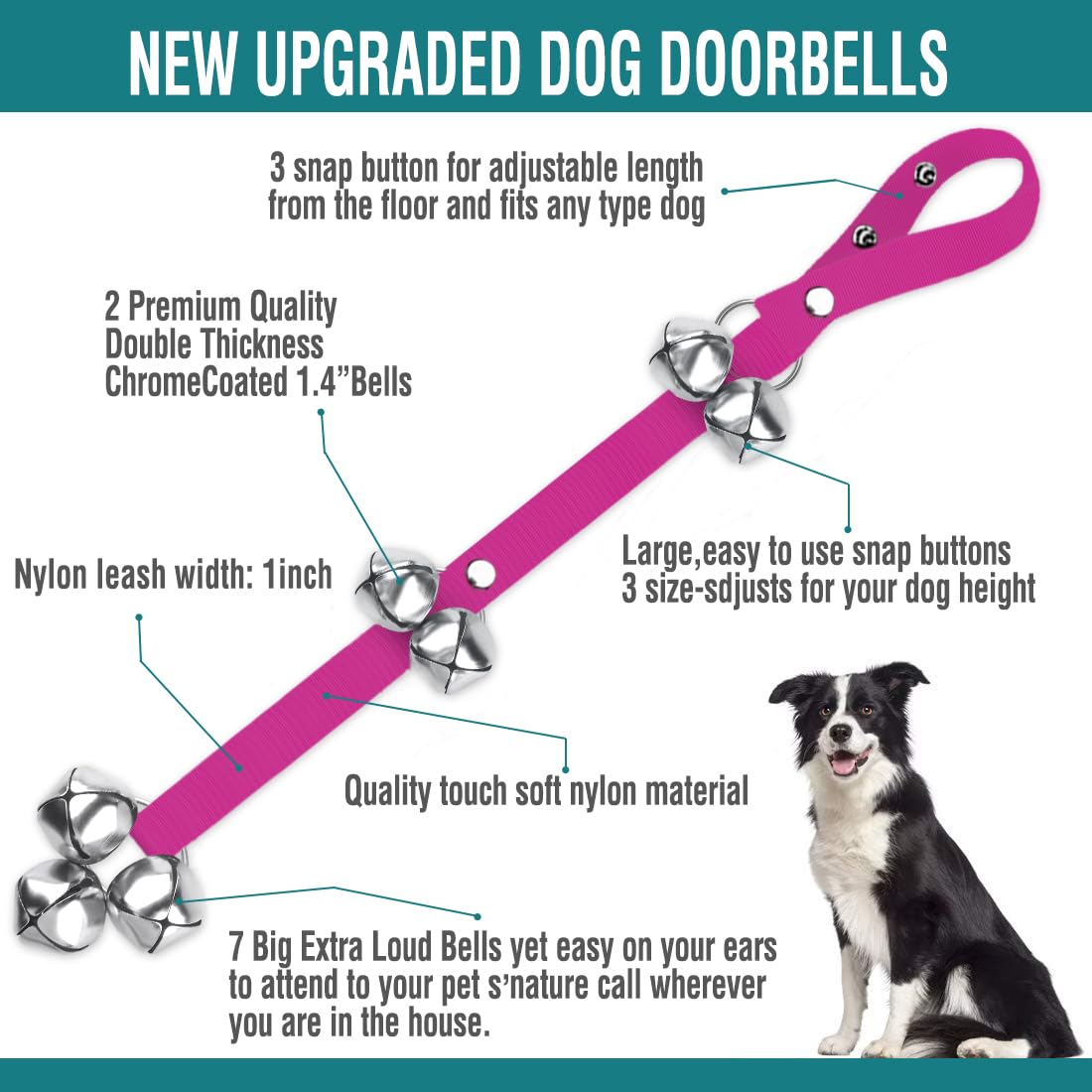 BLUETREE Dog Doorbells Premium Quality Training Potty Great Dog Bells Adjustable Door Bell Dog Bells for Potty Training Your Puppy The Easy Way - 7 Extra Large Loud 1.4 DoorBells