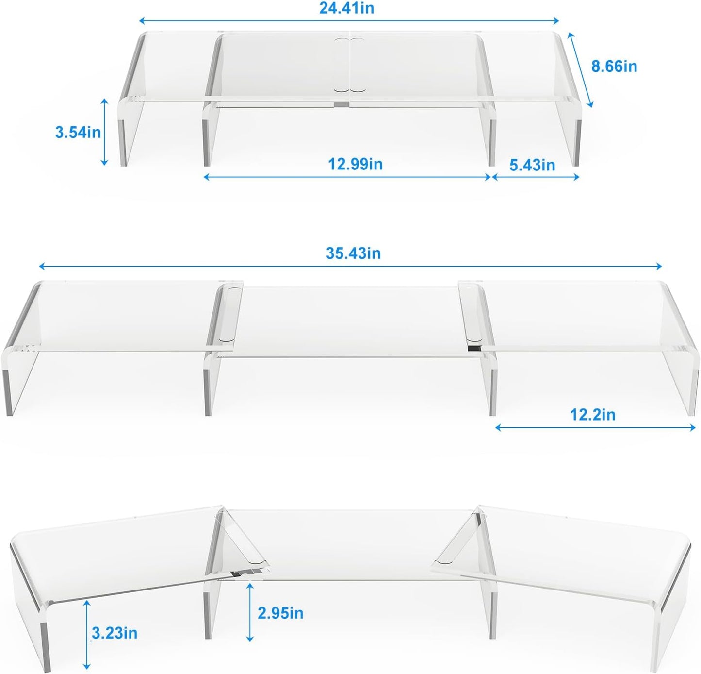 X-cosrack Monitorständer aus transparentem Acryl, 3-fach verstellbarer Doppelmonitorständer mit Antirutschmatte, Premium-Schreibtischorganizer für Homeoffice, Laptops, PCs, Drucker, Fernseher 