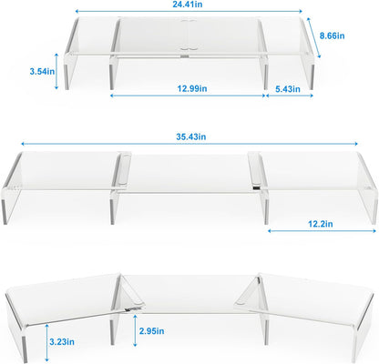 X-cosrack Monitorständer aus transparentem Acryl, 3-fach verstellbarer Doppelmonitorständer mit Antirutschmatte, Premium-Schreibtischorganizer für Homeoffice, Laptops, PCs, Drucker, Fernseher 