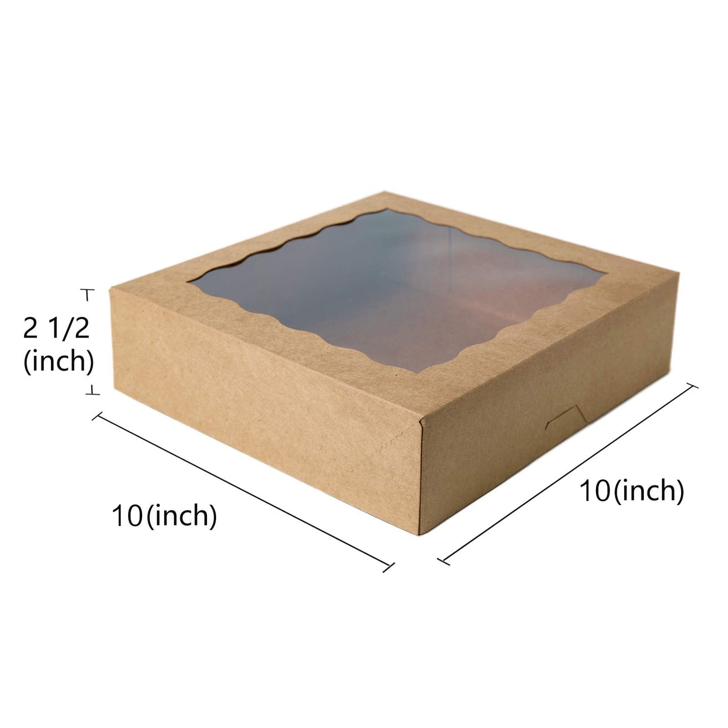 ONE MORE 10inch Natural Kraft Bakery Pie Boxes With PVC Windows,Large Cookie box 10x10x2.5inch 12 of Pack (Brown,12)