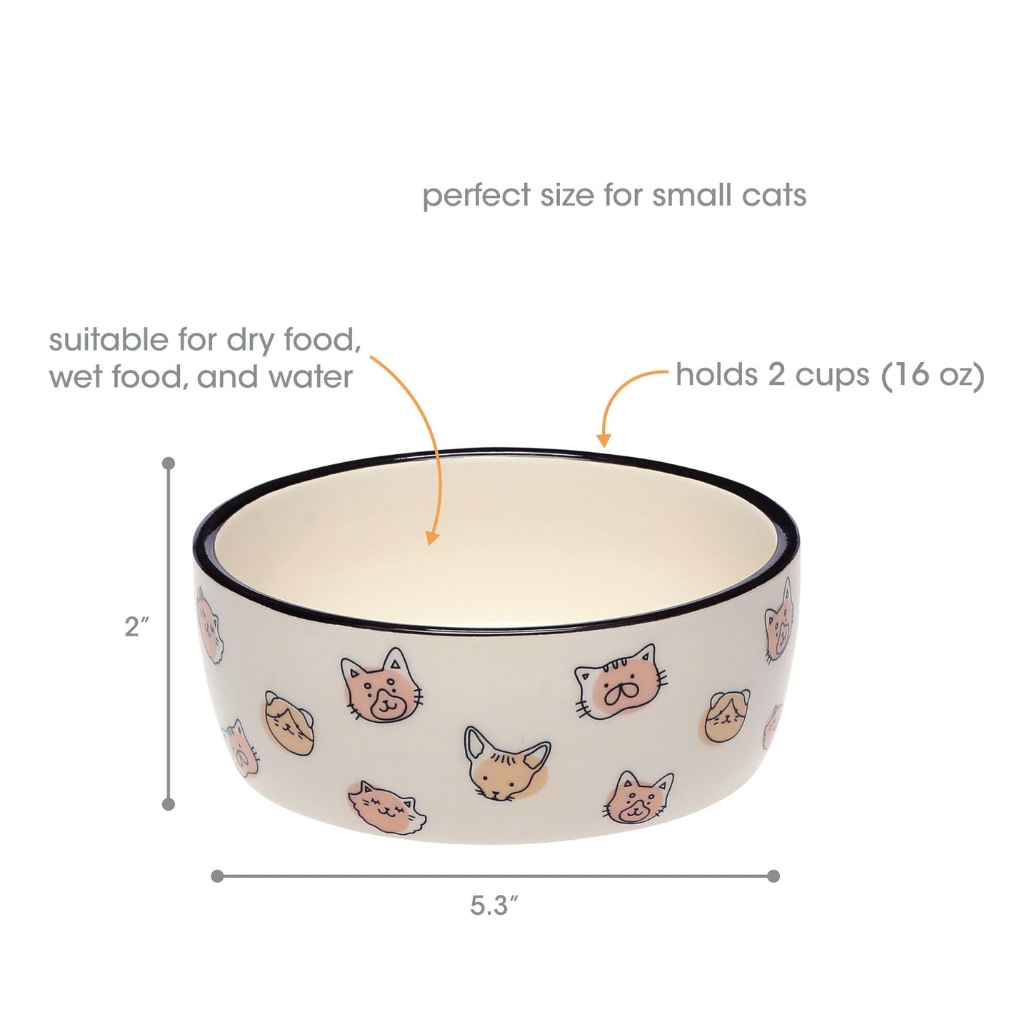 Birnenförmige Keramikschüssel, Fassungsvermögen: 2 Tassen, niedliches, schnurrbartfreundliches Geschirr mit Katzenmotiv, rutschfest, mikrowellen- und spülmaschinengeeignet, klein/mittel 