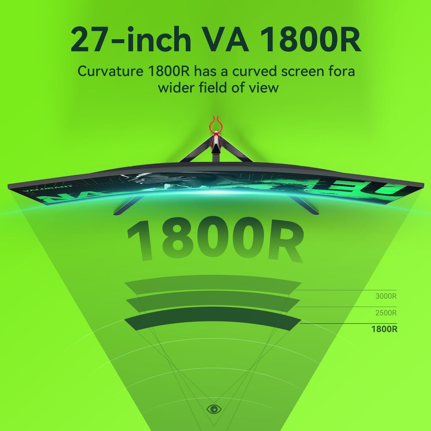 Raywego 27 inch Curved Gaming Monitor 180Hz Full HD 1080P 1800R Computer Monitor Display with FreeSync & Eye-Care, 4000:1 Contrast Ratio,Support VESA, DP, HDMI Port for Gaming Home Office